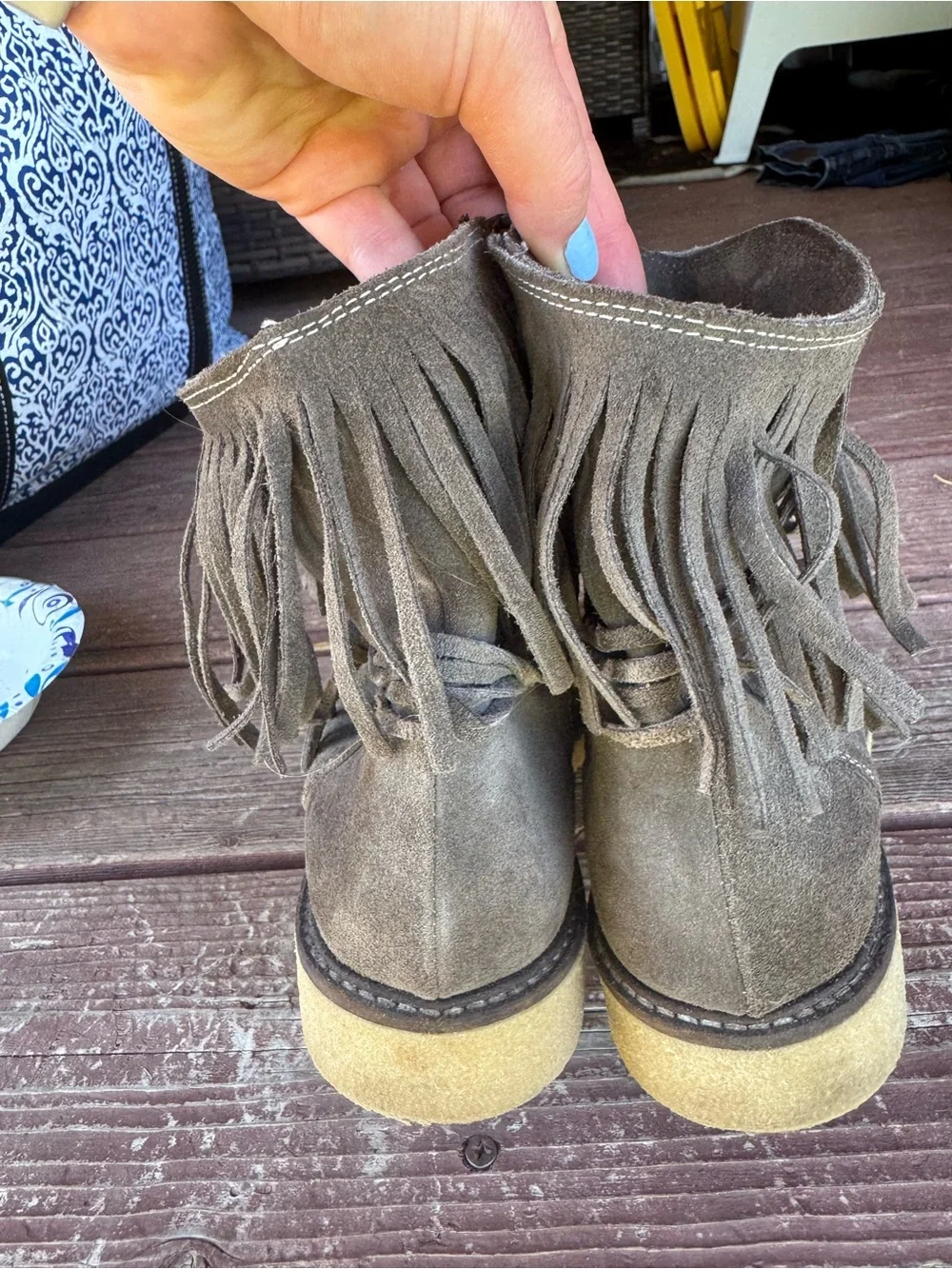 Sundance Catalog — Fringe Suede Ankle Boots in Taupe